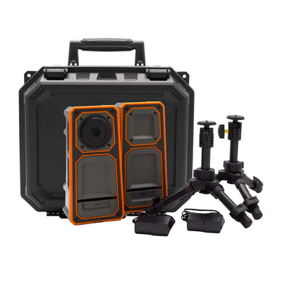 Complete Longshot LR-3 kit with camera, receiver, tripods, chargers, and protective case